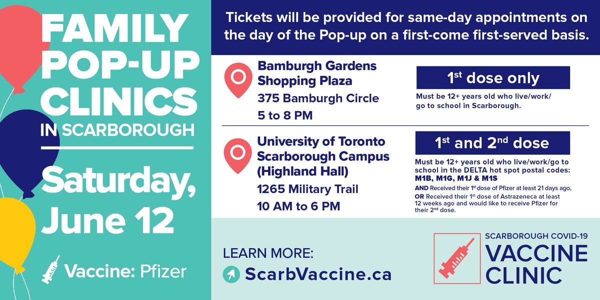 ❗WALK-IN COVID-19 VACCINATIONS TODAY IN #SCARBTO❗

Tickets will be provided for same day appointments starting on the day of the pop-up on a first-come first-served basis.

LEARN MORE
👇🏽👇🏽👇🏽👇🏽
