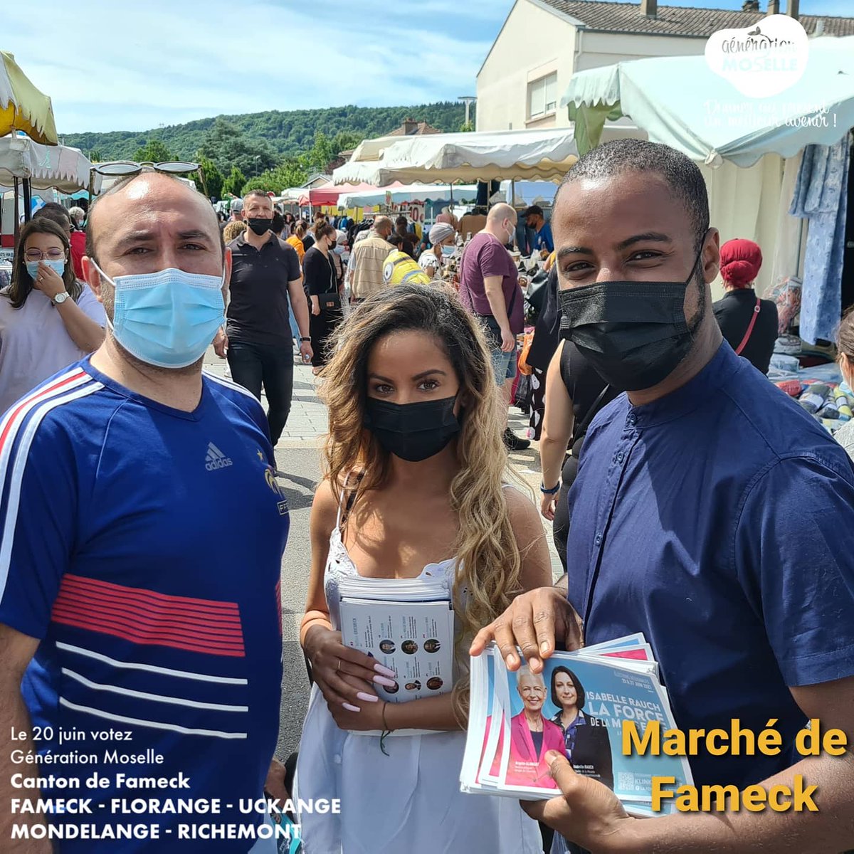 GenerationMosL's tweet photo. Distribution de tracts ce matin au marché de #Fameck. Grégory et Jérôme étaient présents pour parler du programme aux citoyens du canton.

#moselledépartementales2021
#Moselle 
#générationmoselle https://t.co/u7Bo7qijCT