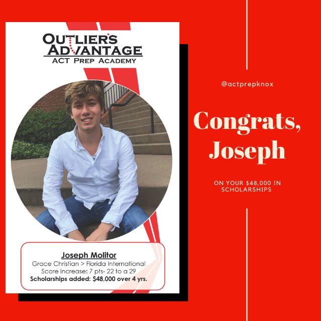 Alumni Follow up Series: Congrats to <a href="/JosephMolitor/">Joseph Molitor</a> from <a href="/gcarams/">Grace Christian Academy</a> for winning $48,000 in scholarships to Florida International University! #actprep <a href="/gcaramshs/">GCA Upper School</a> <a href="/GCARamRowdies/">The Ram Rowdies</a>