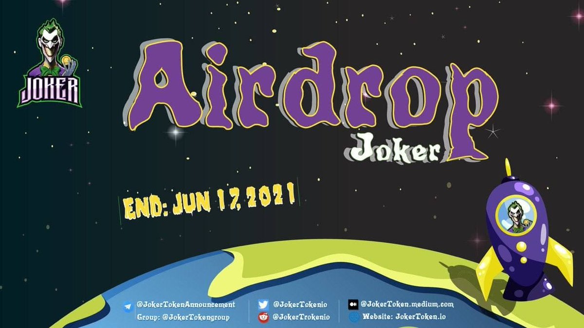 AirdropMates's tweet photo. 🔍New #Airdrop : Jokertoken (JOK)
🎁500,000 JOK ($2)
📅Distribution: June 20th

▶️Airdrop Bot : https://t.co/MTDnMafMEQ

📖 Details : https://t.co/oXzdszXOYv

#BSC #giveaways  #Giveaway #Airdrops #Bitcoin https://t.co/bxQkEyno5U