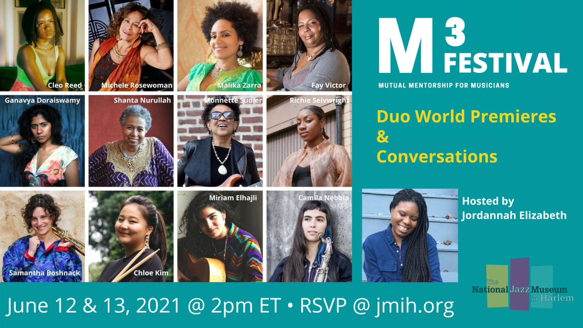 NewMusicUSA's tweet photo. #CreatorDevelopmentFund grantee M³ (Mutual Mentorship for Musicians) present a stellar virtual festival TODAY & Sun. 6/13 @ 2pm EST @NatlJazzMuseum hosted by M³ Editor-in-Chief @lovejordannah. @jenshyu @serpasara RSVP for the free livestream: https://t.co/g4OEFNWmsL https://t.co/oIT1FmNeEo