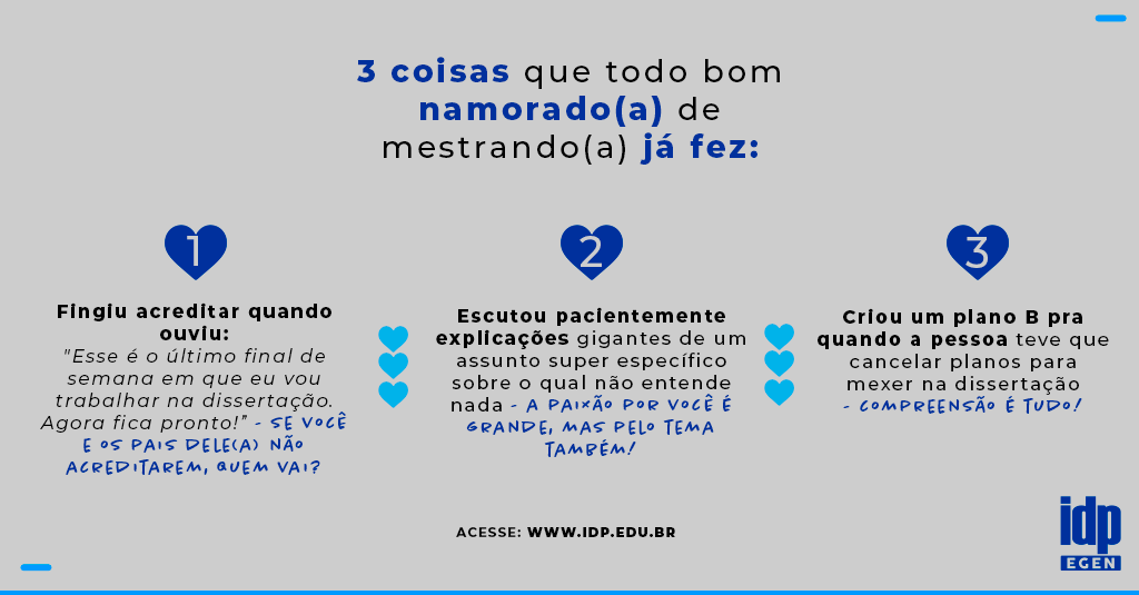 Só quem namora um(a) mestrando(a) sabe como é 😅

Feliz dia dos namorados! 💙

#sejaIDP #EGEN  #mestrado #mestrando #diadosnamorados #12dejunho