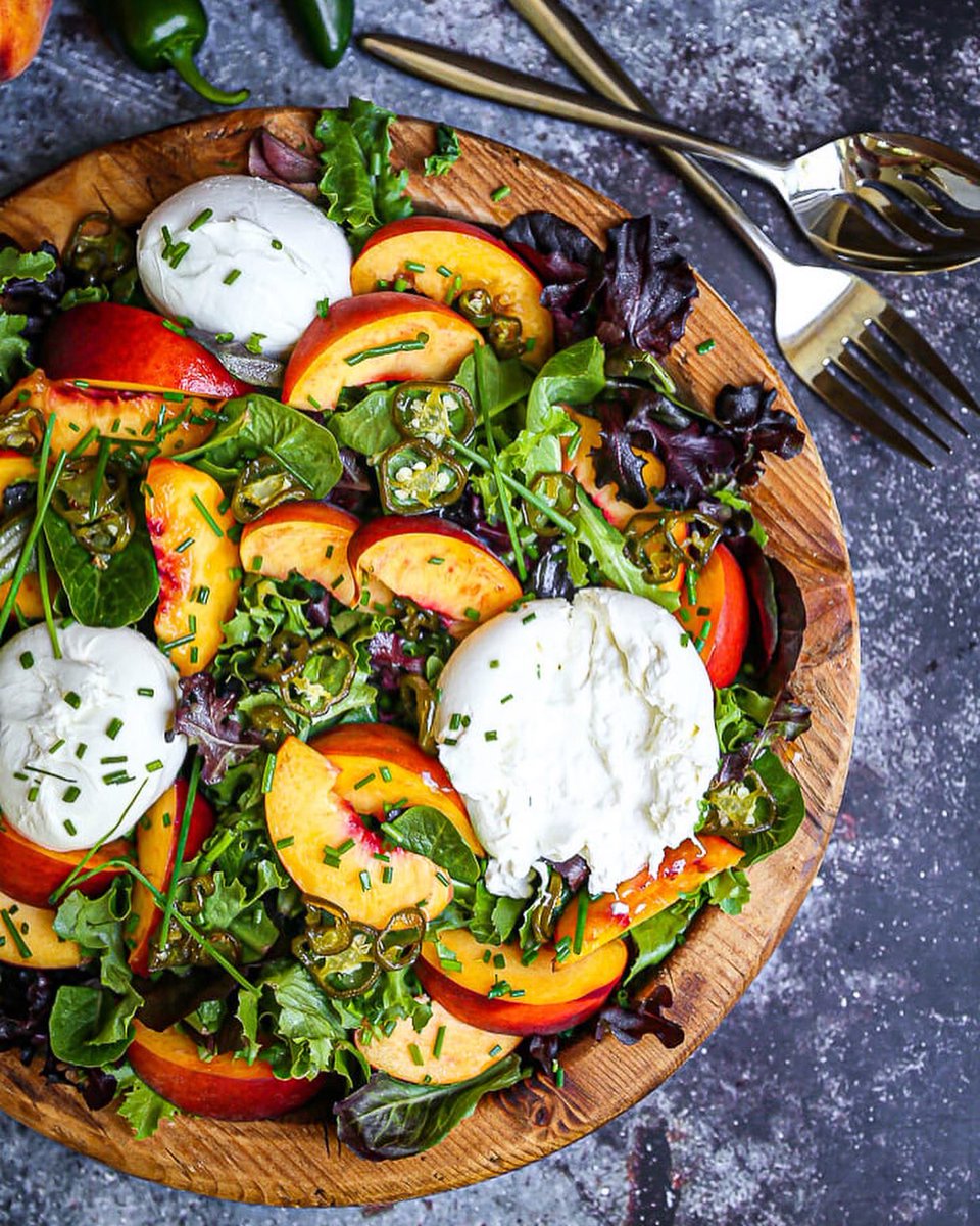 should_make's tweet photo. All salads are NOT created equal. 
..
Find the recipe for this peach and burrata salad on the blog, https://t.co/s0zZ6jGnz7