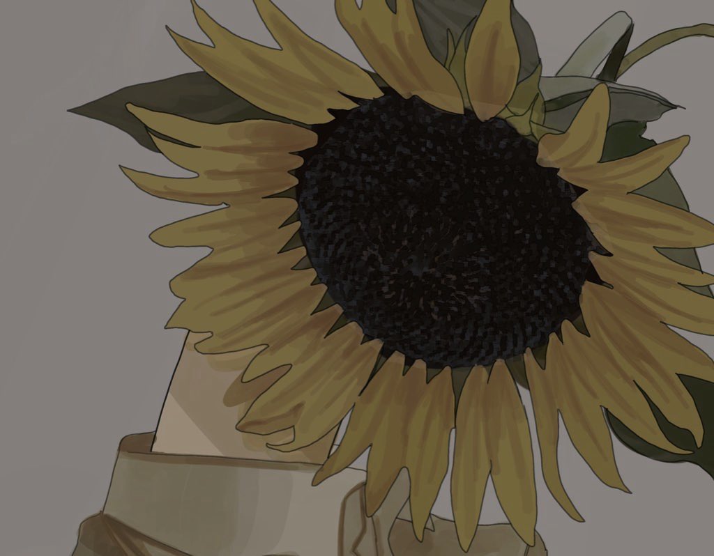 solo sunflower flower simple background grey background shirt 1boy  illustration images