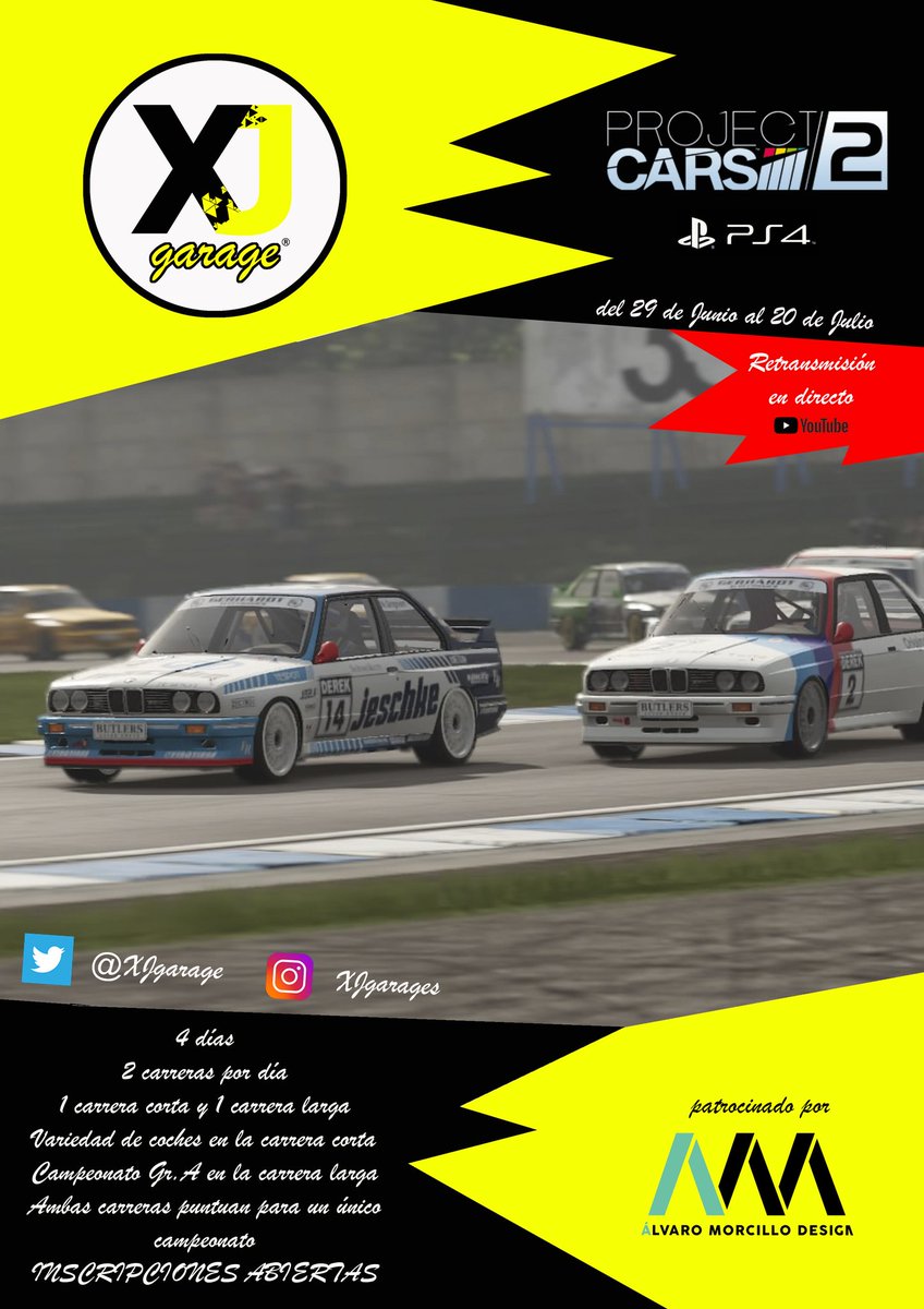 Campeonato Project Cars 2
29 junio al 20 julio
Inscripciones abiertas, por MD en esta cuenta.
@projectcarsgame #Simracing #projectcars2