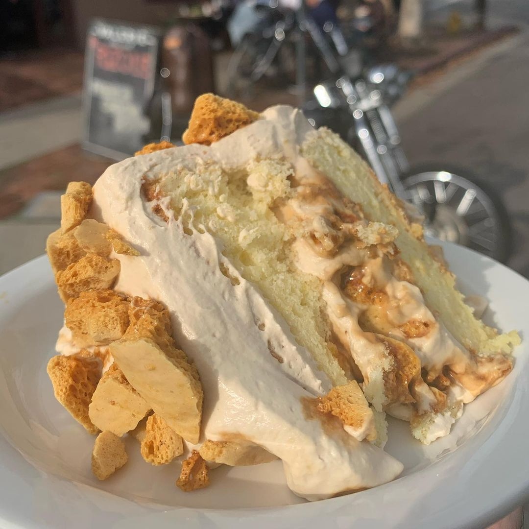 Today's featured small, independent restaurant is <a href="/valerieconfctns/">Valerie Confections</a>. We dream about their Blum’s Coffee Crunch Cake-chiffon cake in a delicate coffee whipped cream frosting, covered in coffee honeycomb crunch. #womenowned #echopark #dineLA | RG: @the_hangry_rider⁠