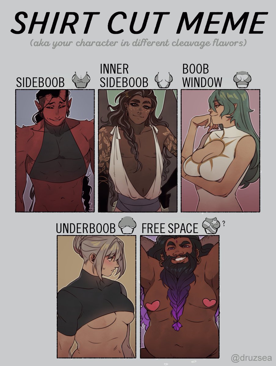 did the shirt cut meme with some of my dnd characters 💦 #dnd 