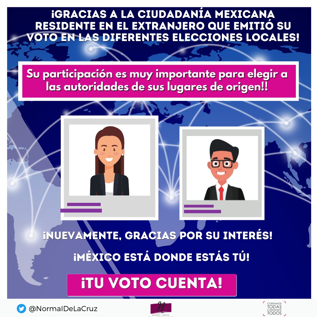 ¡Gracias por ejercer tu #VotoDesdeElExtranjero!
@INEMexico @VotoExtranjero
#TuVotoCuenta
#MéxicoEstáDondeTúEstás
#Elecciones2021Mx