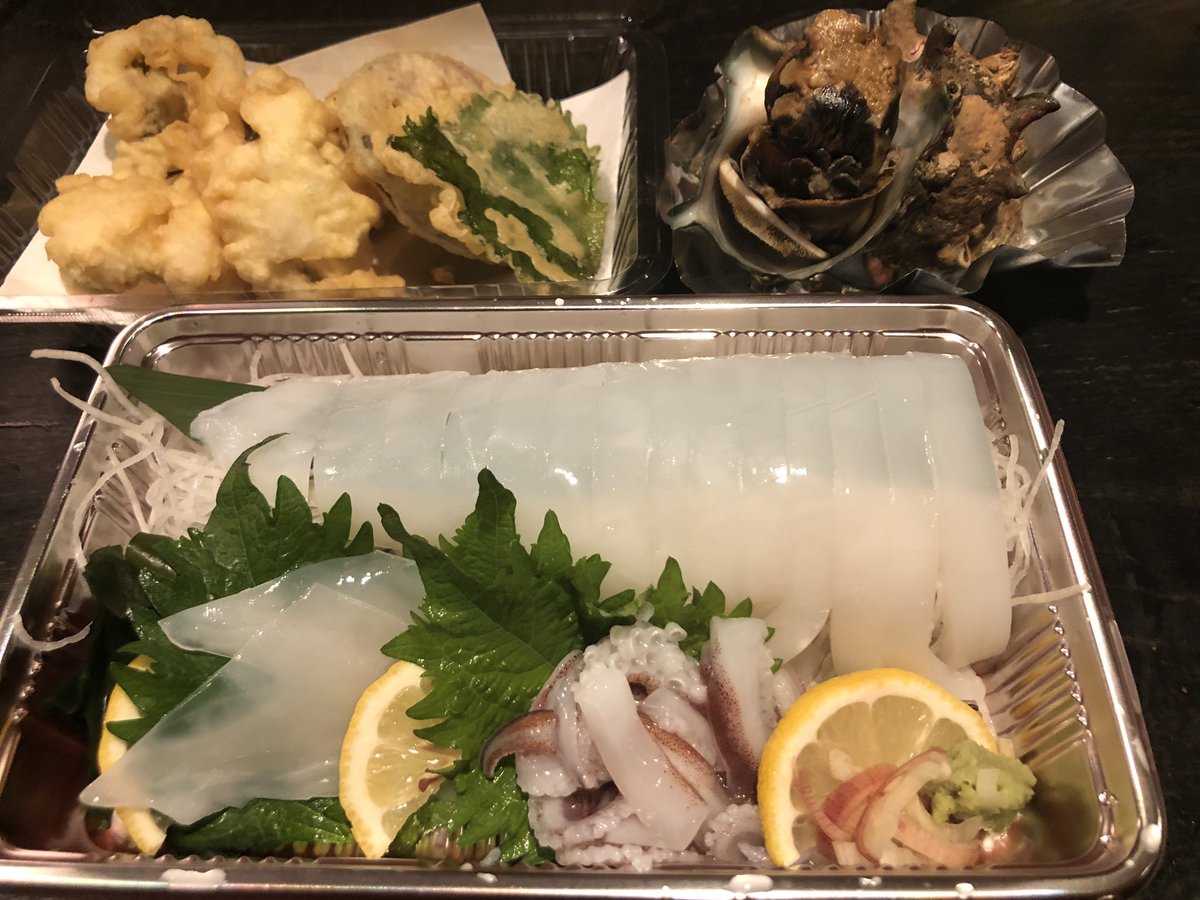 海鮮長州 湯田店 単品テイクアウト大歓迎 感謝 烏賊お造り 栄螺つぼ焼 鱧天ぷら 本日おすすめ 山口グルメ 山口市グルメ 湯田 湯田温泉グルメ 湯田温泉 居酒屋