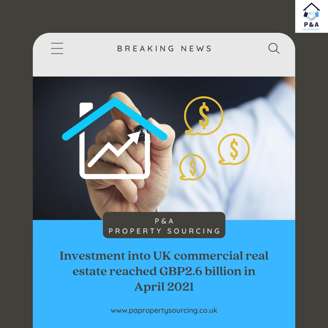 Investment into UK commercial real estate reached GBP2.6 billion in April 2021, down on the GBP4.2 billion seen in March! However, strong upcoming growth is expected ahead after the lockdown ends!

Visit papropertysourcing.co.uk for more news! 

#propertyinvestment #ukproperty