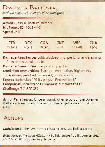 JonaNekyn's tweet photo. Some of the Dwarven animunculi #statblocks from earlier in my #DnD campaign. Two ballistas managed to mess the armored characters up worse than the colossus... https://t.co/aXMUK5h0mc