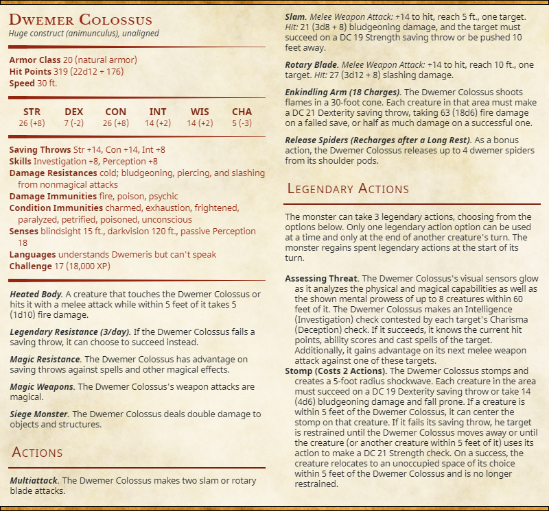 JonaNekyn's tweet photo. Some of the Dwarven animunculi #statblocks from earlier in my #DnD campaign. Two ballistas managed to mess the armored characters up worse than the colossus... https://t.co/aXMUK5h0mc