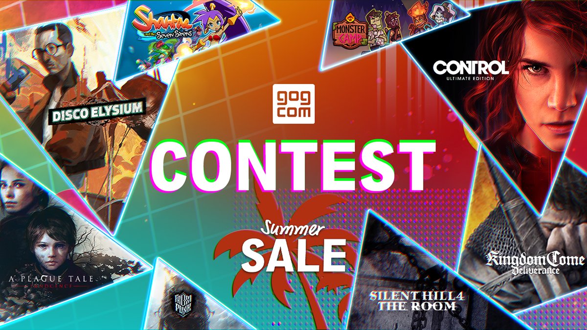 GOGcom's tweet photo. Join our Summer Sale contest! 🌴

1) RT this post &amp; follow us on Twitter
2) Tell us what your proudest gaming moment was 😎

The best answers will win one of 10 game packs with 15 titles available on https://t.co/TiMFdAcy7Z!

More info 👉 https://t.co/cJLuEfbKK8 https://t.co/y7QL6nJakc