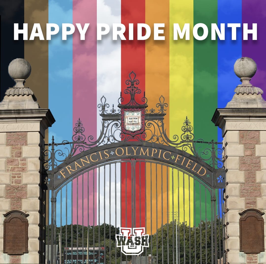 Happy #pride month! We honor all LGBTQIA+ student-athletes, coaches, staff members, fans and all those who make WashU the special place it is. The WashU team is committed to fostering an atmosphere that empowers and celebrates those in the LGBTQIA+ community. #LetsGoWashU