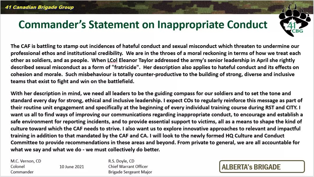 KingsOwnYYC's tweet photo. 41 Brigade Commander's Statement on Inappropriate conduct. Onward! 🇨🇦 https://t.co/5iRgOHPAXw