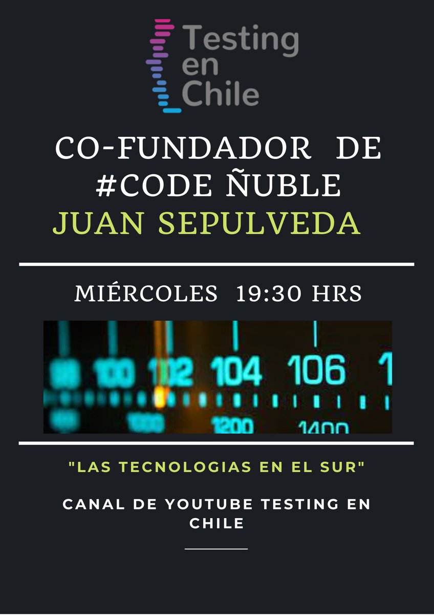mmellado79's tweet image. 16 de junio contáremos con una visita muy especial, el co-fundador de #CodeÑuble, Estaremos conversando sobre la tendencia tecnológica en el Sur de nuestro país, el impacto de Code Ñuble a nivel educativo y empresarial. No se lo pierdan Link canal youtube.com/channel/UCIzid…