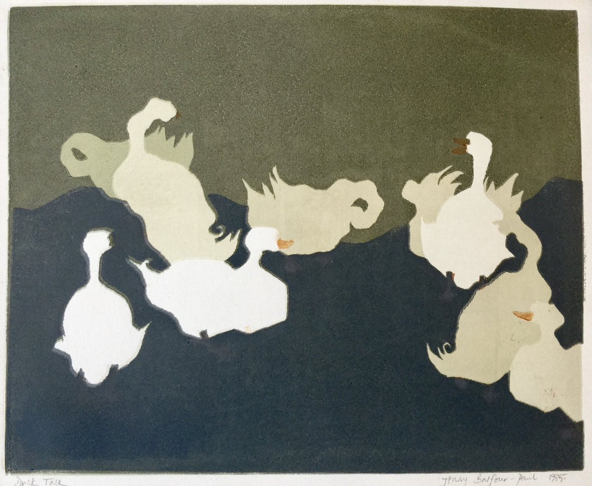 ‘A closer look 
At the version exposed to light 
Shows none of the shade clinging 
To the underside of the quack.’
(from 'Le Canard Déchaîné' in Glencairn Balfour Paul's collection 'A Kind of Kindness'.) #ducks #poetry #poem #linoprint #print #art