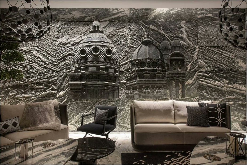 This statement wall is an attention-grabber in this part of the home. #decor #interiors  cpix.me/a/123192569