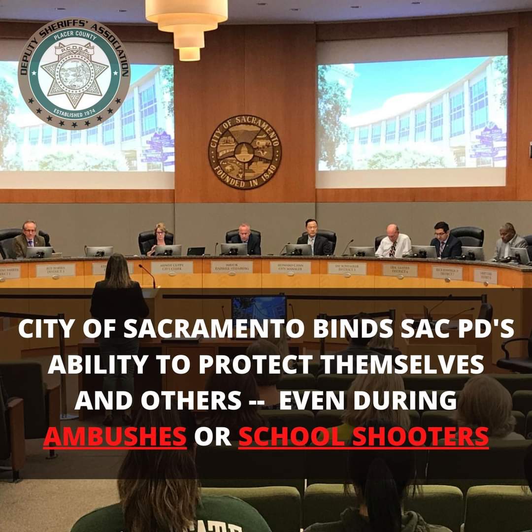 POLICEINFLA's tweet photo. WTF NEWS: SACRAMENTO, CA:
DEAR SACRAMENTO POLICE OFFICERS, LEAVE, RUN AND MAKE A MOVE TO AN AGENCY THAT WONT LET  THE COUNCIL ALLOW YOU TO DIE DOING YOUR JOB! #SUPPORTBLUE #SUPPORTYOUROFFICERS https://t.co/Sm6X9hdhlj
