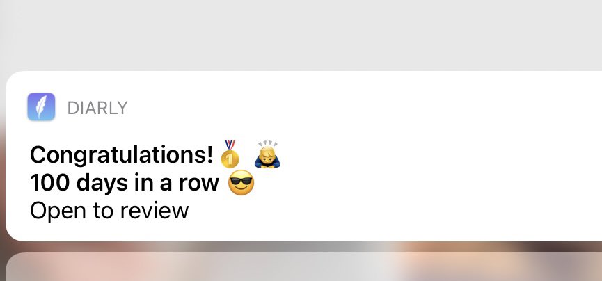 Now that’s what I call building a habit! 100 days of daily journaling. Couldn’t have made it without <a href="/DiarlyApp/">DiarlyApp</a>
🥳