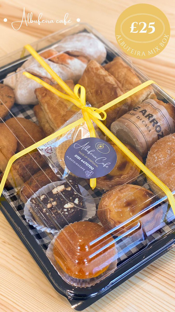 albufeiracafe's tweet photo. We have great news🍾🎊 Please to announce our new Albufeira Mix Box
Perfect for any occasion a mixture of sweet &amp; savoury treats 😋 

Albufeira Mix Box £25  for 2people 
Phone orders 01914470700 
Facebook page @Albufeiracafe Newcastle https://t.co/es6eiyLQnQ