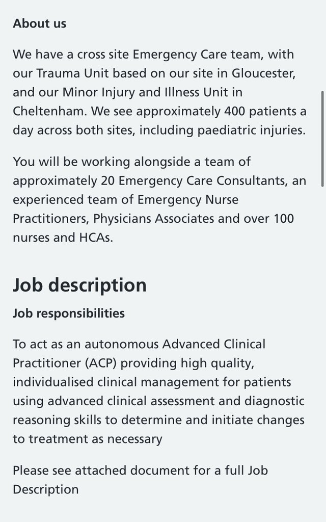 Sally Hayes (@sallyhayes57) on Twitter photo 🚨🚨Great new job opportunity- two posts a avaliable to work as an Advanced Care Practioner across our Emergency Department <a href="/gloshospitals/">Gloucestershire Hospitals NHS Foundation Trust</a> <a href="/GavHitchman/">Gav Hitchman</a> #ACP #ED #recruitment 🚨🚨Great new job opportunity- two posts a avaliable to work as an Advanced Care Practioner across our Emergency Department <a href="/gloshospitals/">Gloucestershire Hospitals NHS Foundation Trust</a> <a href="/GavHitchman/">Gav Hitchman</a> #ACP #ED #recruitment