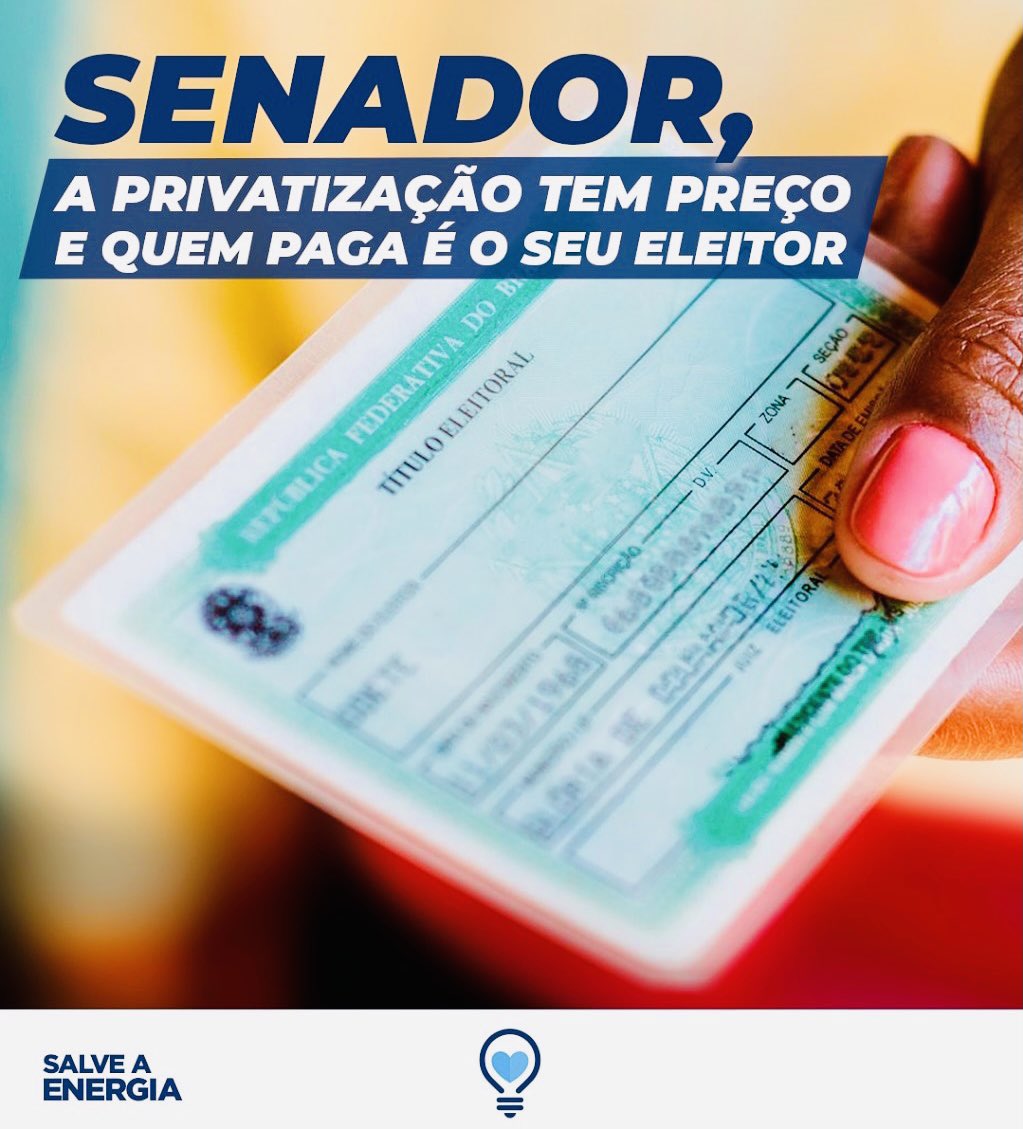 CarlaCruz2302's tweet photo. Senador @Collor, mesmo sem compreender seu alinhamento ao Governo Federal, entendo que alguns temas devem ser decididos com independência e pensando no Brasil!

A privatização da Eletrobras (Chesf) é um deles!!!

#SePrivatizarAEletrobras
#VaiFaltarLuz
#NãoPautaMP1031 https://t.co/zCIjDMgJ4V