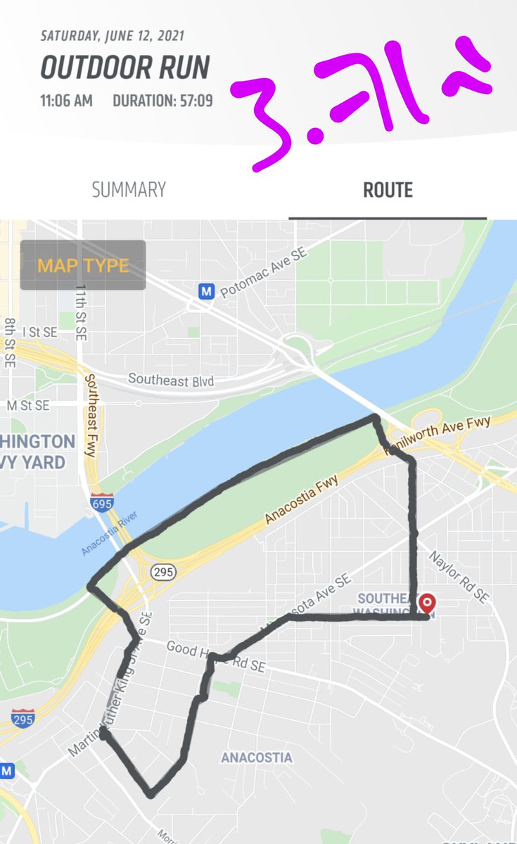 B_A_Valentine's tweet photo. Did the @2022_ahs virtual 5k (3.71 mi so overshot it a bit) Lovely jaunt through Anacostia park and Anacostia/Fairlawn neighborhoods. Overshot the distance. Photos forthcoming. https://t.co/ReyYlinfdb