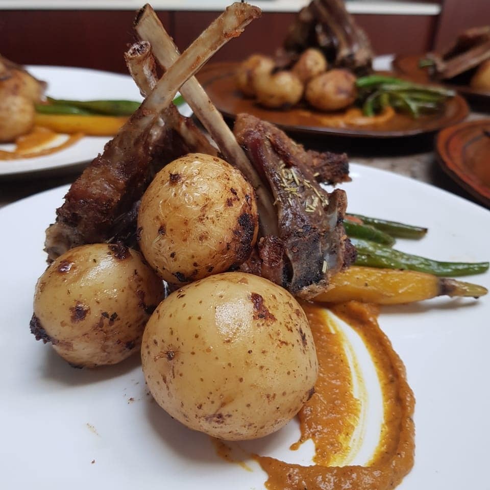 Chefshivambu's tweet image. Main course for a family lunch with @Infusions12 Karoo rack of lamb, seasonal vegetables, butternut puree and mint jus #infusions #infusedtable #fortheloveofit