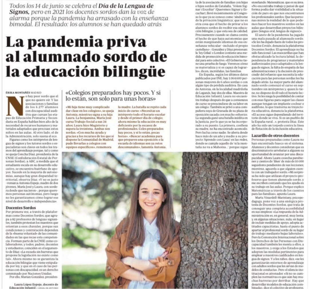CNSEinfo's tweet photo. El periódico @abc_es dedica uno de sus artículos de hoy al derecho del alumnado sordo a recibir una educación bilingüe en lengua de signos.#YoconlaLS 
@CNSEinfo @DocentesSordos @aprendeconlauu @conchamdr https://t.co/qcx4EN4biR