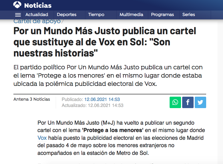 ¡Ya puedes ver en Antena3, el cartel de Thimbo Samb ! ¡El 2º cartel de #ProtegeAlosMenores que sustituye al cartel que VOX puso en el metro de Madrid!  ⤵️ ⤵️ 

antena3.com/noticias/espan…