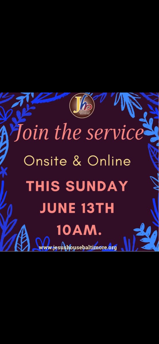 JesusHouseBalt's tweet image. Join the service Onsite &amp;amp; Online this Sunday June 13th, at 10am.

To join the service online, please use the link below: 

jesushousebaltimore.org/jhbtv 

#OnSite #Online #OneService #SundayService #PastorTolaOdutola #JesusHouseBaltimore