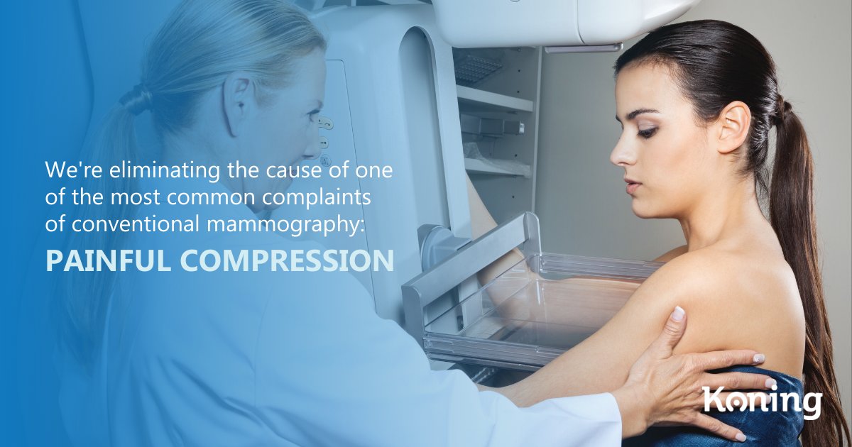 KoningCorp's tweet photo. We're eliminating the cause of one of the most common complaints of conventional mammography: painful compression. Discover more about KBCT at https://t.co/WFE61FNYkN. #kbct #koninghealth #mammograms #breastcancer https://t.co/KTszEBWegs