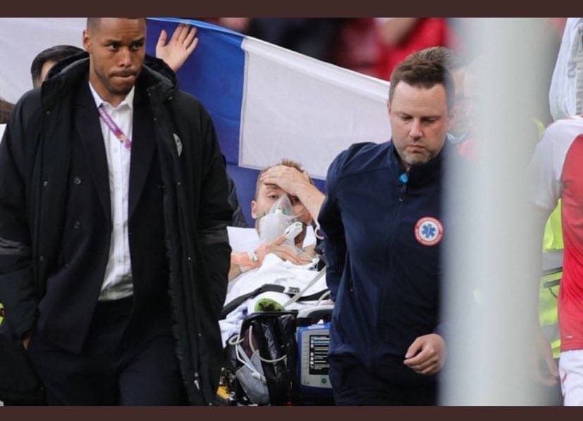FutCanary's tweet photo. Seems they have managed to make Eriksen stable ❤️ relief pouring through me right now #Euros2021 https://t.co/B5sZ2ZPk47
