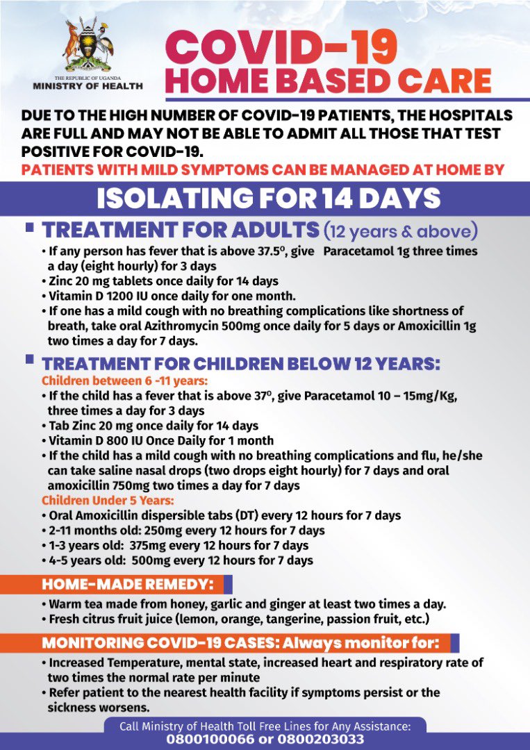 #COVIDSecondWave 🇺🇬

Please take note of the COVID-19 Home Based Care guidelines. 

#AfricatembeleaNews #STAYSAFEUG