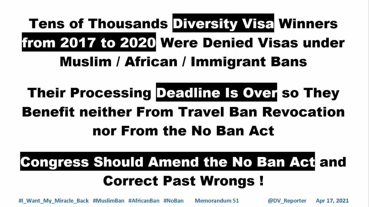 Alisfd1's tweet photo. @DVWinners @RepRitchie @RepJudyChu @rabyaahahmed @manaro_77 @SecBlinken ✅We #DIVERSITY_VISA_WINNERS_2017_2020 were selected by KCC
✅Received an invitation letter for interview 
✅Traveled to another country with our family &amp; paid all the fees for interview because there is no US embassy in our country 
⛔️Our visas were denied because of #Muslimban https://t.co/nk22gsI6ag