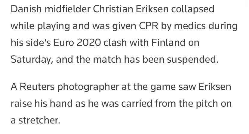 Benchednation's tweet photo. Reuters report on Eriksen ❤️ https://t.co/wXZKWuwzR1