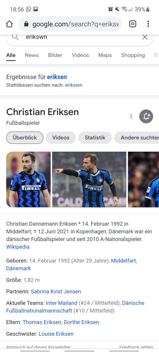 DJKochhai's tweet photo. Wikipedia drei Minuten nach dem Zusammenbruch... #ChristianEriksen #Eriksen #Uefa #Euro2020 https://t.co/7dlqciJEMe