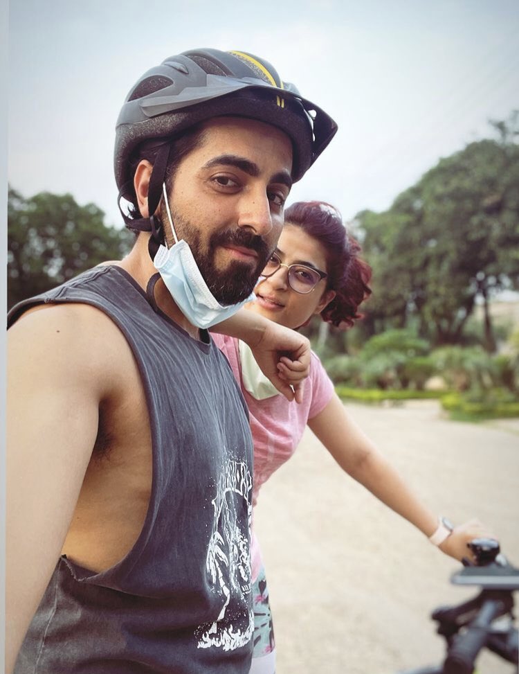 #AyushmannKhurrana and #TahiraKashyap indulged in a cycling session earlier today.