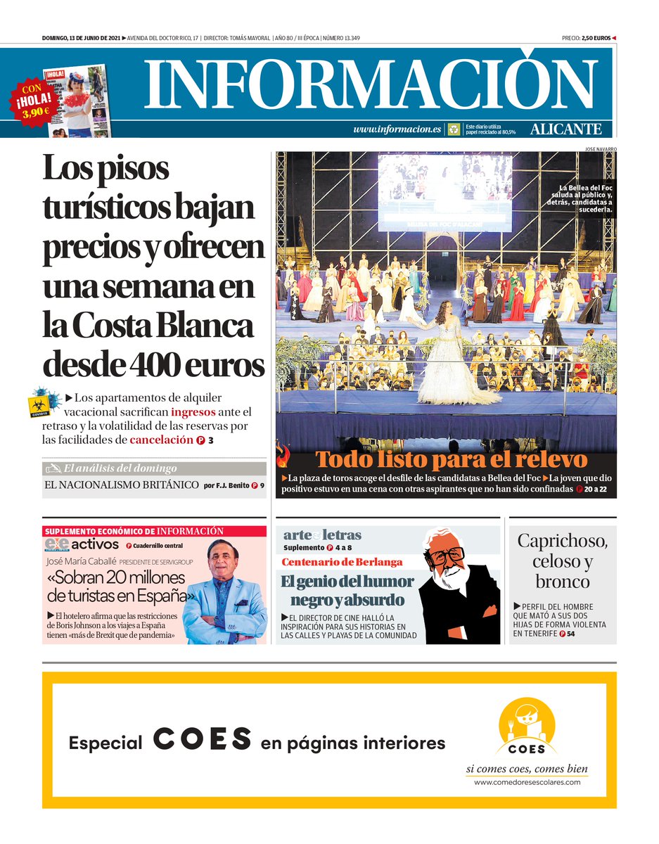 ¡Buenos días! Esta es la portada de nuestro ejemplar de hoy, domingo 13 de junio