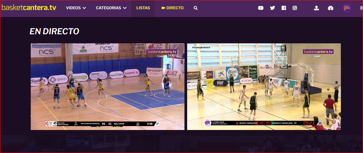 BasketCanteraTV's tweet photo. Hemos agrupado los dos #directos que estamos ofreciendo en una misma pantalla. La #F4Junior de Madrid: @MovistarEstu vs @realcanoe y el U18M de @cbhospitalet  entre @CasademontZGZ vs @Penya1930  Puedes VER los dos partidos a la vez en nuestra Web: https://t.co/KCUO4J5jeT https://t.co/e9UDgOt0Gi