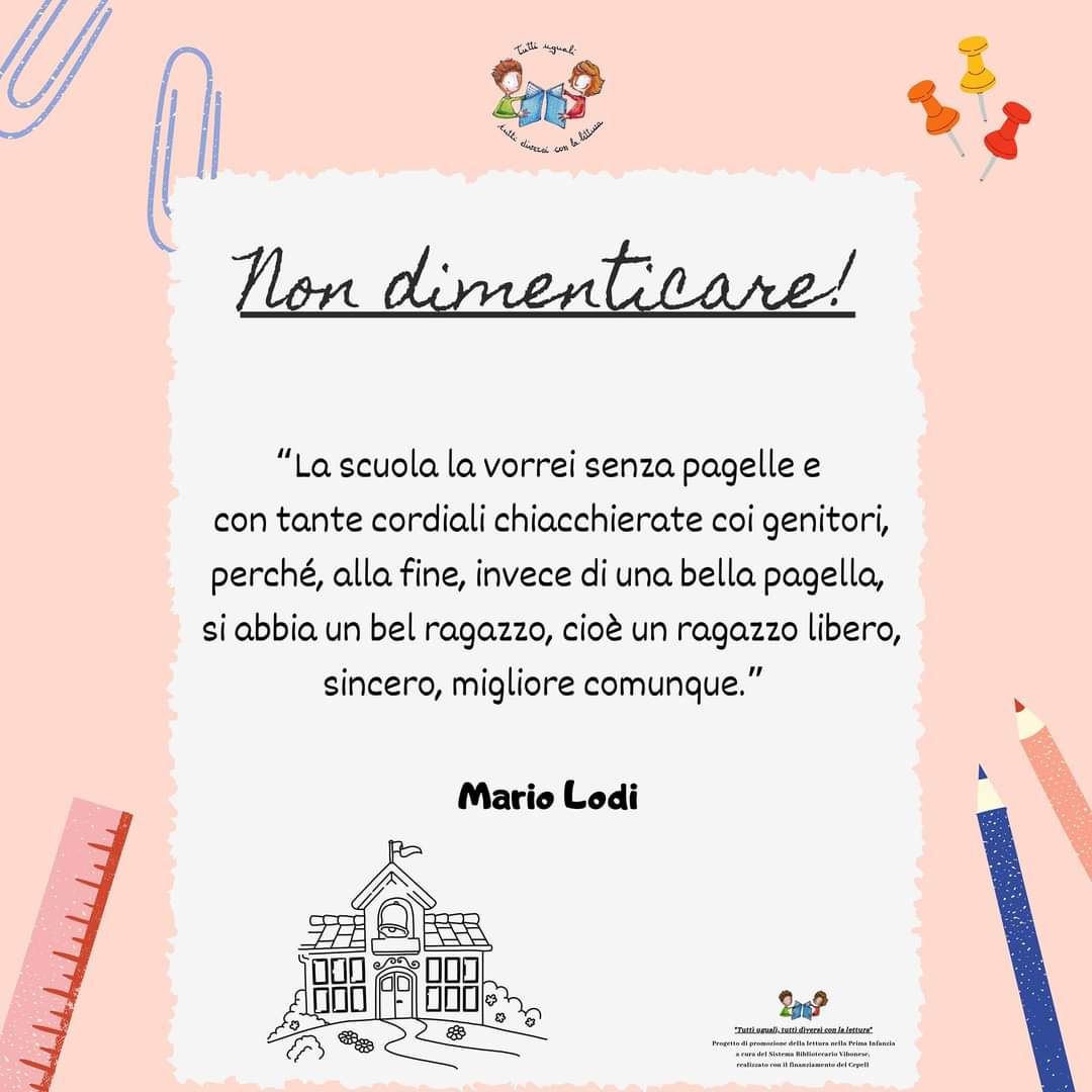 Auguriamo un buon fine anno scolastico a tutti voi, grandi e piccini, in questo anno molto particolare per tutti! ❤️

#TuttiUgualiTuttiDiversiConLaLettura
#SBV #leggimivv #bambini #MarioLodi #fineannoscolastico #ultimogiornodiscuola #holidays