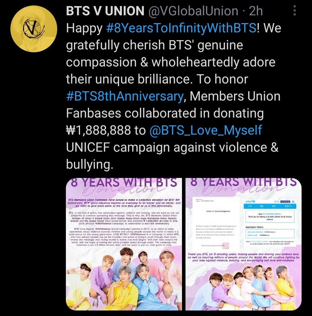 BangtanftMava's tweet photo. Si es posible dejen mensajes lindos por este hermoso proyecto
💜 Donation project with:
@RMGlobalUnion
@seokjinglobal
@GoldenJKUnion
@JiminGlobal
@HopeUnion_twt
@VGlobalUnion
@SugaWWUnion
We are so proud of the amazing team work👏💜👏
#8YearsToInfinityWithBT
@BTS_twt https://t.co/IkUc01kkRm