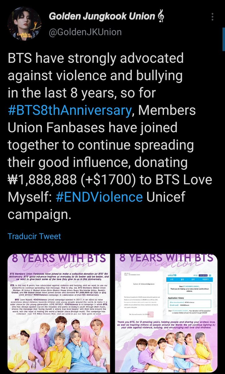 BangtanftMava's tweet photo. Si es posible dejen mensajes lindos por este hermoso proyecto
💜 Donation project with:
@RMGlobalUnion
@seokjinglobal
@GoldenJKUnion
@JiminGlobal
@HopeUnion_twt
@VGlobalUnion
@SugaWWUnion
We are so proud of the amazing team work👏💜👏
#8YearsToInfinityWithBT
@BTS_twt https://t.co/IkUc01kkRm