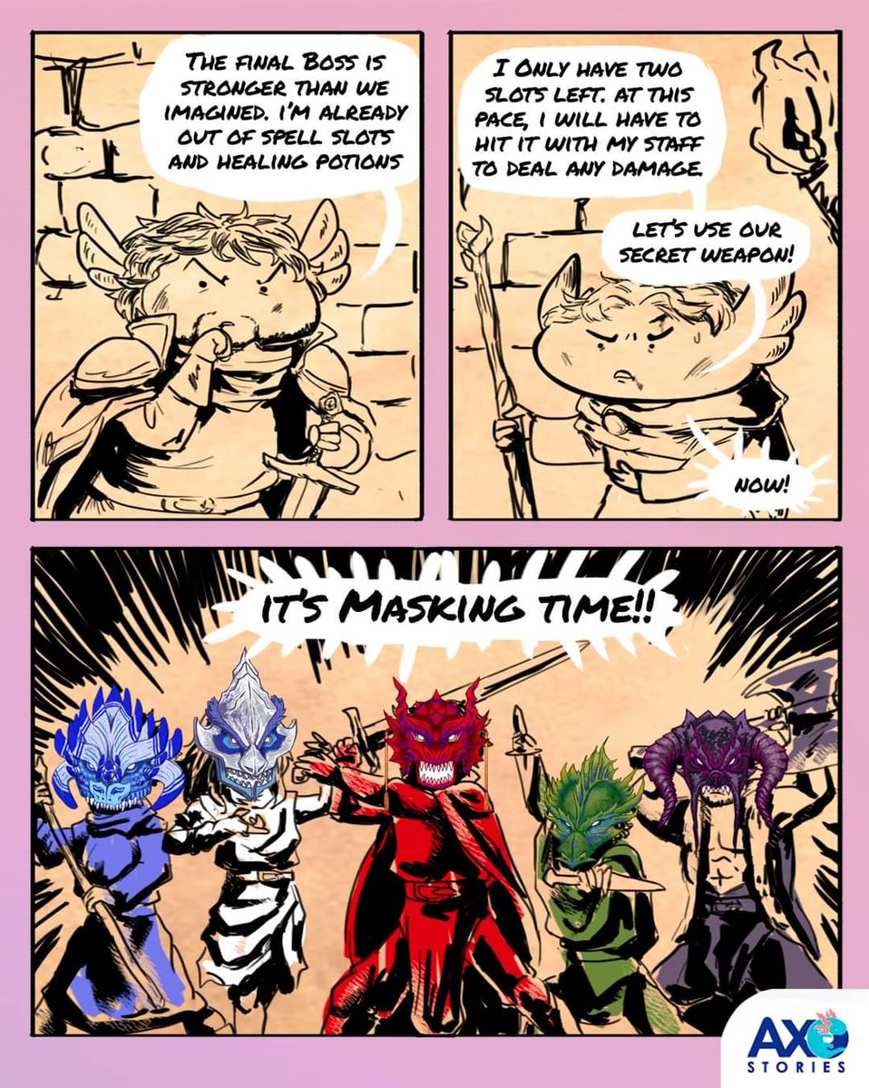 axostories's tweet photo. A mask of power's influence can overwrite the user’s personality with something like the huge ego of a dragon. Masks of Power soon on Kickstarter. 
https://t.co/QFqoa12DkL
#ttrpg #DnD #dnd5e #dndmemes https://t.co/qDOhgVyQeF