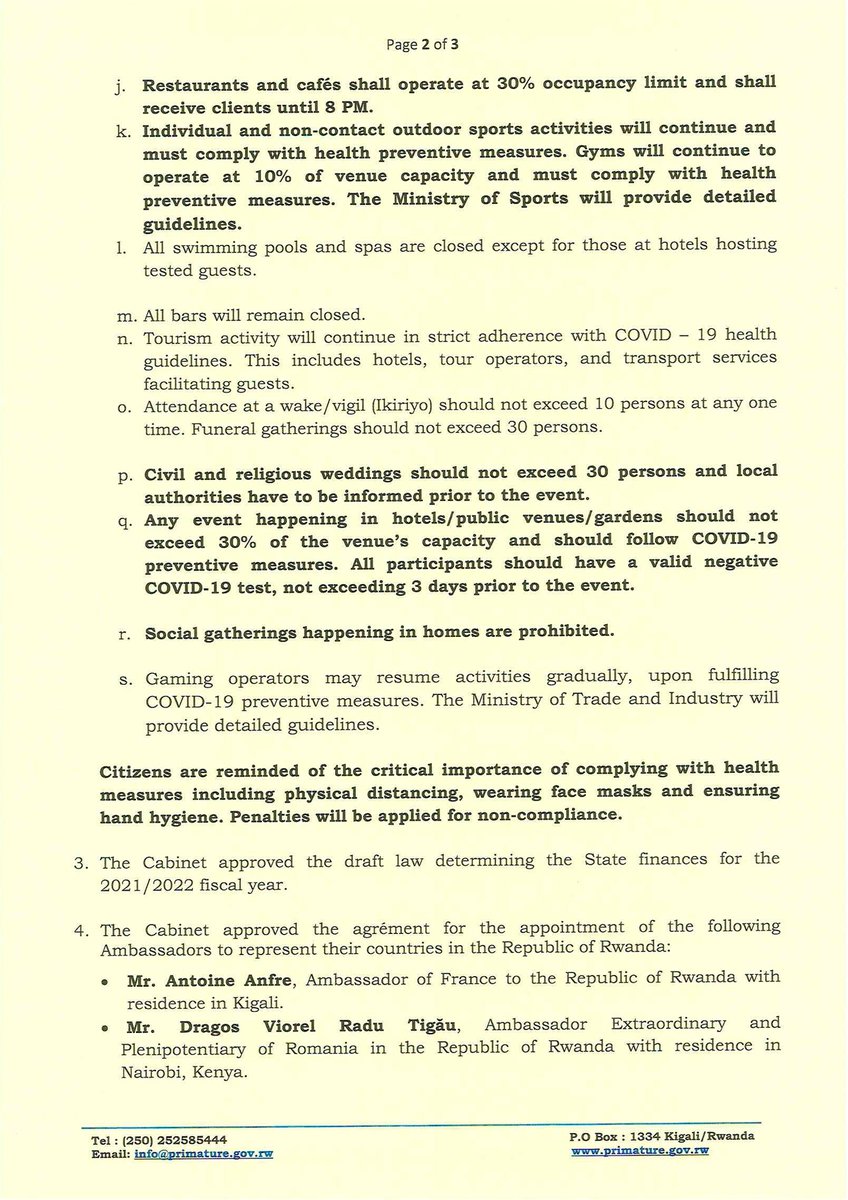 Office Of The Pm Rwanda Statement On Cabinet Resolutions Of 12 06 21