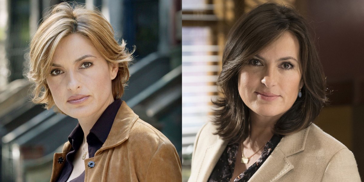 Two pictures of Mariska Hargitay as Olivia Benson from SVU. 