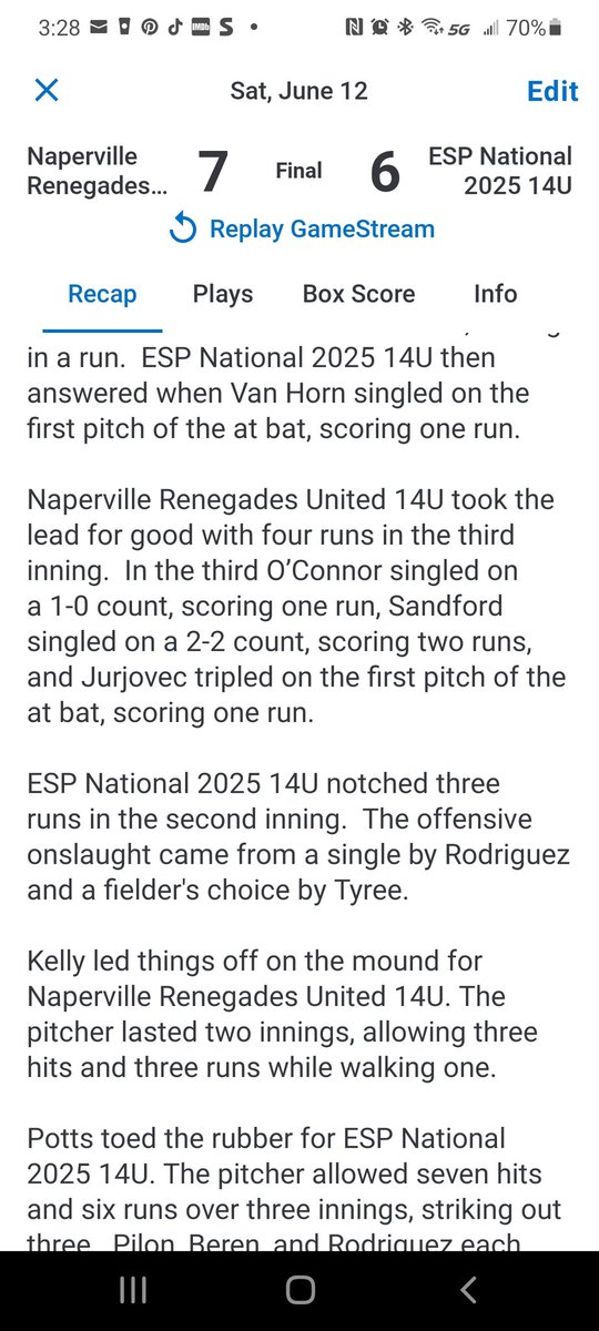 ESP Select Baseball 2025 National (@esp2025national) on Twitter photo Gunned down 2 at the plate & bats came alive w/20 hits...but 8 costly Es 4 <a href="/ESP2025National/">ESP Select Baseball 2025 National</a>. 2 come from behind efforts pulling off 1 of them...losing other by 1 run! Nice day 4 everyone, but especially <a href="/MichaelKoke7/">Mikey kokenes</a> - 3for4 with our 1st (inside the park) HR & walkout gamewinner! Gunned down 2 at the plate & bats came alive w/20 hits...but 8 costly Es 4 <a href="/ESP2025National/">ESP Select Baseball 2025 National</a>. 2 come from behind efforts pulling off 1 of them...losing other by 1 run! Nice day 4 everyone, but especially <a href="/MichaelKoke7/">Mikey kokenes</a> - 3for4 with our 1st (inside the park) HR & walkout gamewinner!