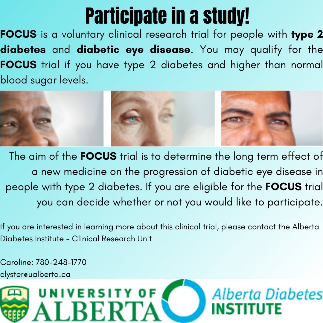 Recruiting Research Participants #diabetes #eye #retinopathy ⁦<a href="/DiabetesCanada/">Diabetes Canada</a>⁩ ⁦⁦@AAOOptometrists⁩ ⁦<a href="/AlbertaDiabetes/">Alberta Diabetes</a>⁩