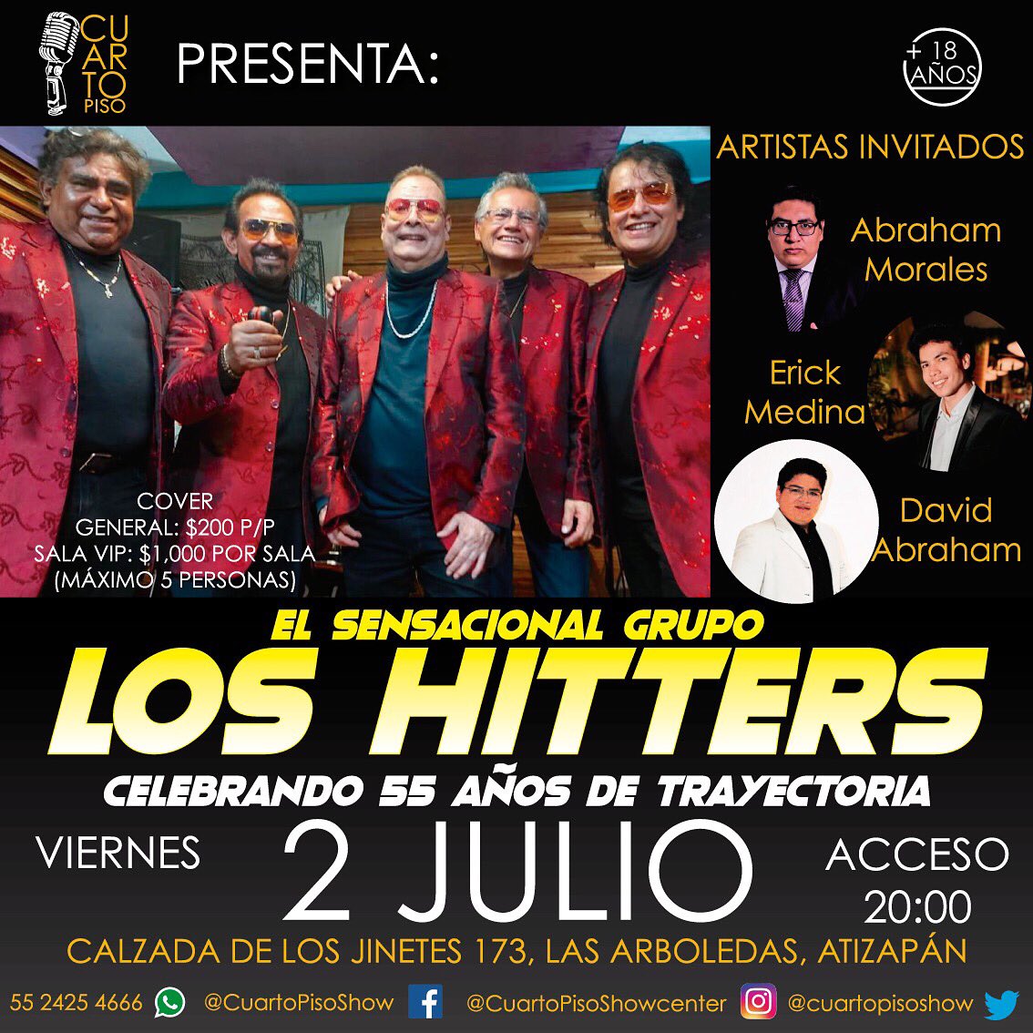 cuartopisoshow's tweet photo. Ven a disfrutar de la legendaria banda Los Hitters el próximo 2 de Julio quienes nos deleitarán con sus mejores éxitos que marcaron época

Boletos en venta

#CuartoPiso #Showcenter #VIP #LosHitters #Música #Espectáculo #EstamosDeVuelta https://t.co/4C54OemZ8k